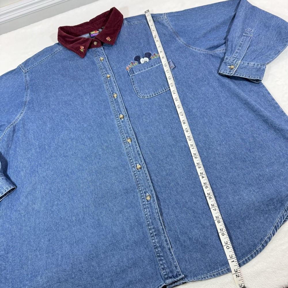 Vtg Y2K Micky Unlimited Embroidered Denim Shirt Womans 26/28 Disney Corduroy - Picture 12 of 14